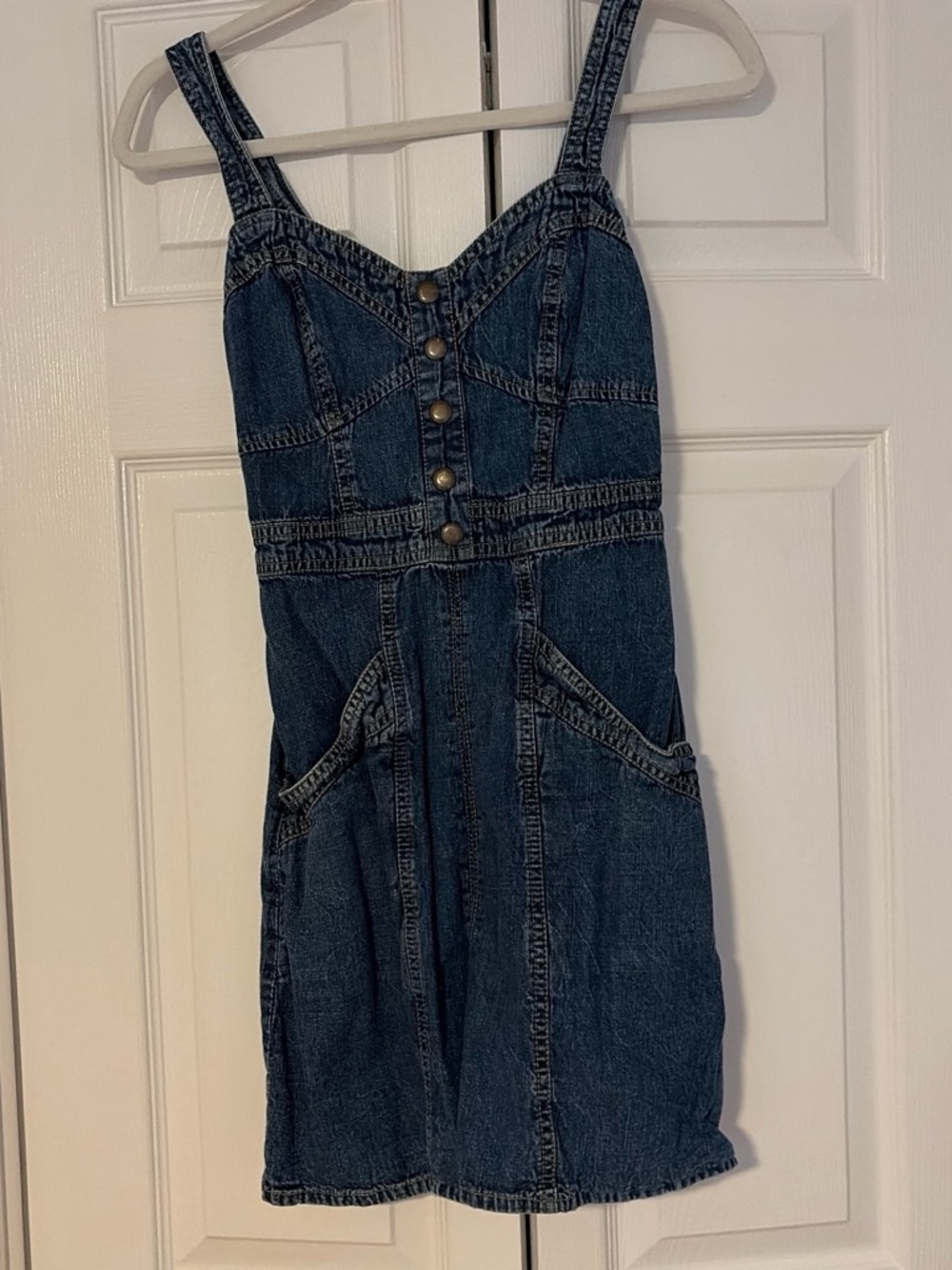 Denim Button-Front Mini Dress - Blue